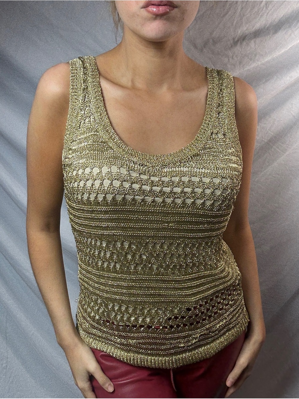 NWT Metallic Gold Crochet Tank Top - Sleeveless Knit